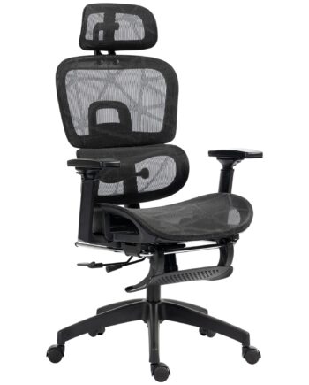 Kontorstol  Ergonomisk Skrivebordsstol Med Netbetræk  Justerbar  Rullbar  Med Armlæn  Nakkestøtte  Sort