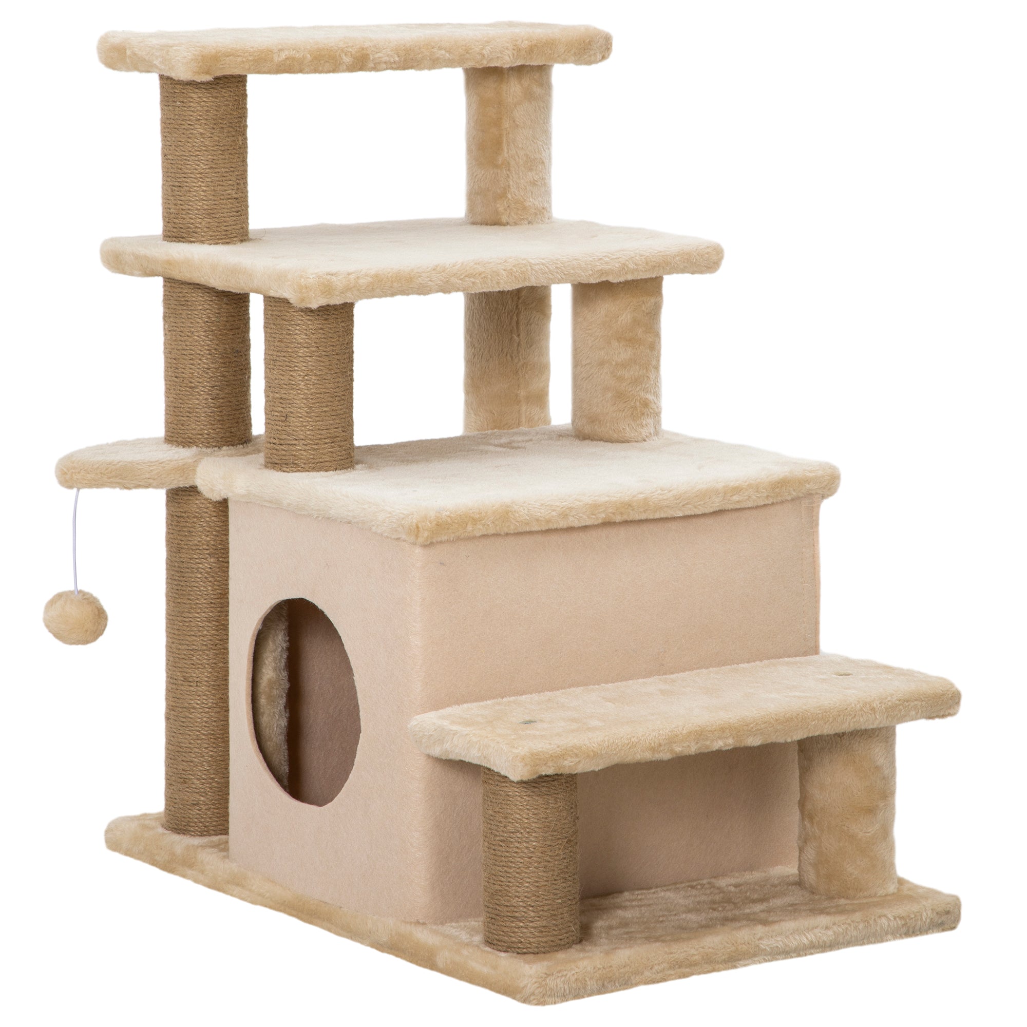 Kradsetræ Til Kæledyr Trin Legebold Hus Højdejusterbar 60 40 66 Cm Beige