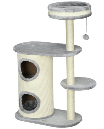 Kradsetræ Til Katte  Sisalrebstolper  Blødt Plys  Multi-level  Boldlegetøj  Grå  59x35x100 Cm