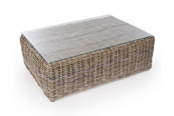 Kubu Sofabord   Glasplade Naturrattan