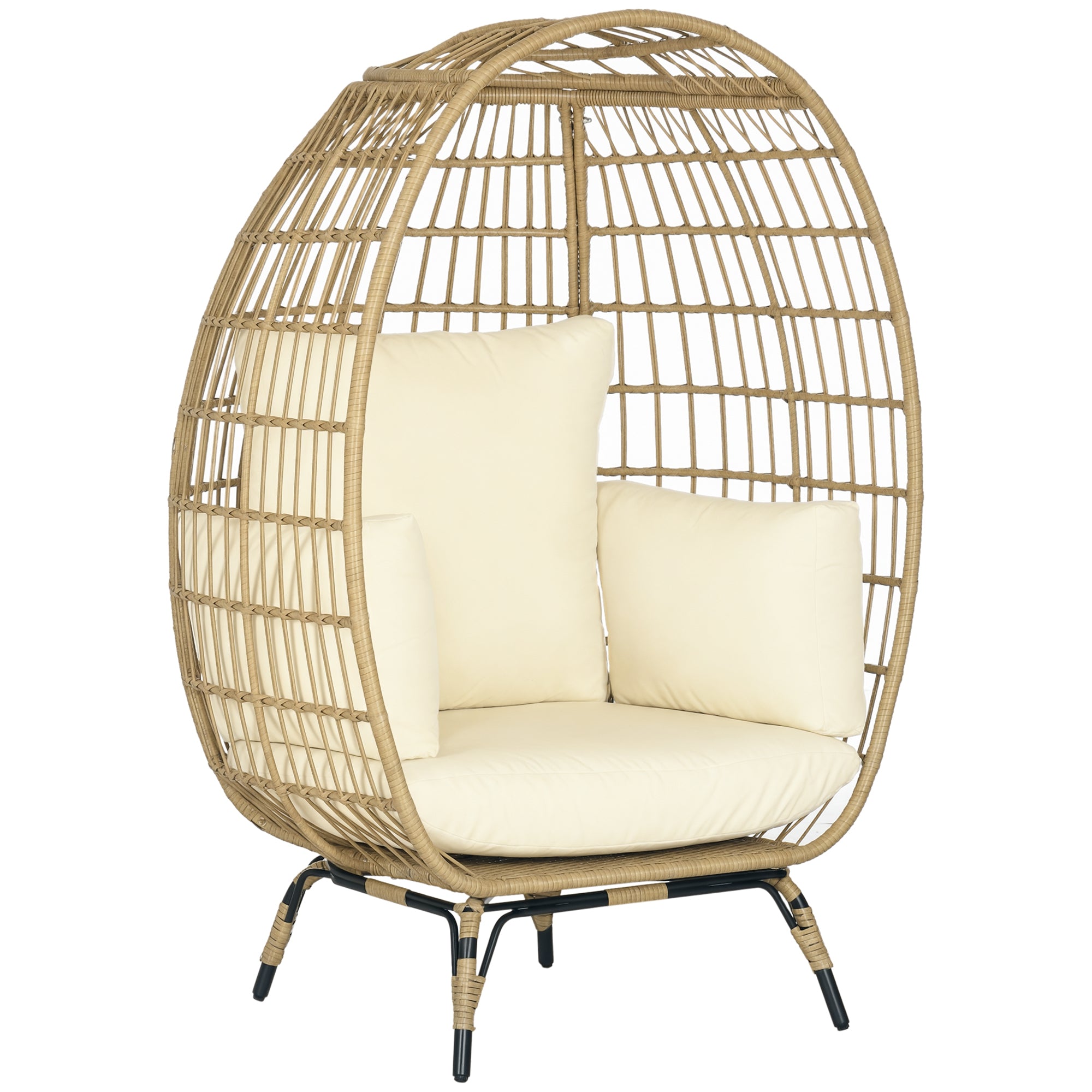 Kurvestol   Rottinglook Med Bløde Sædehynder Og Aluminiumsstel  Khaki Og Beige  105   90   148 Cm