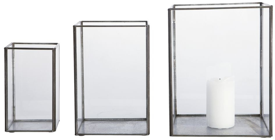 Lanternesæt House Doctor Pillar Sort Antik   Zink  Messing  Jern Og Glas