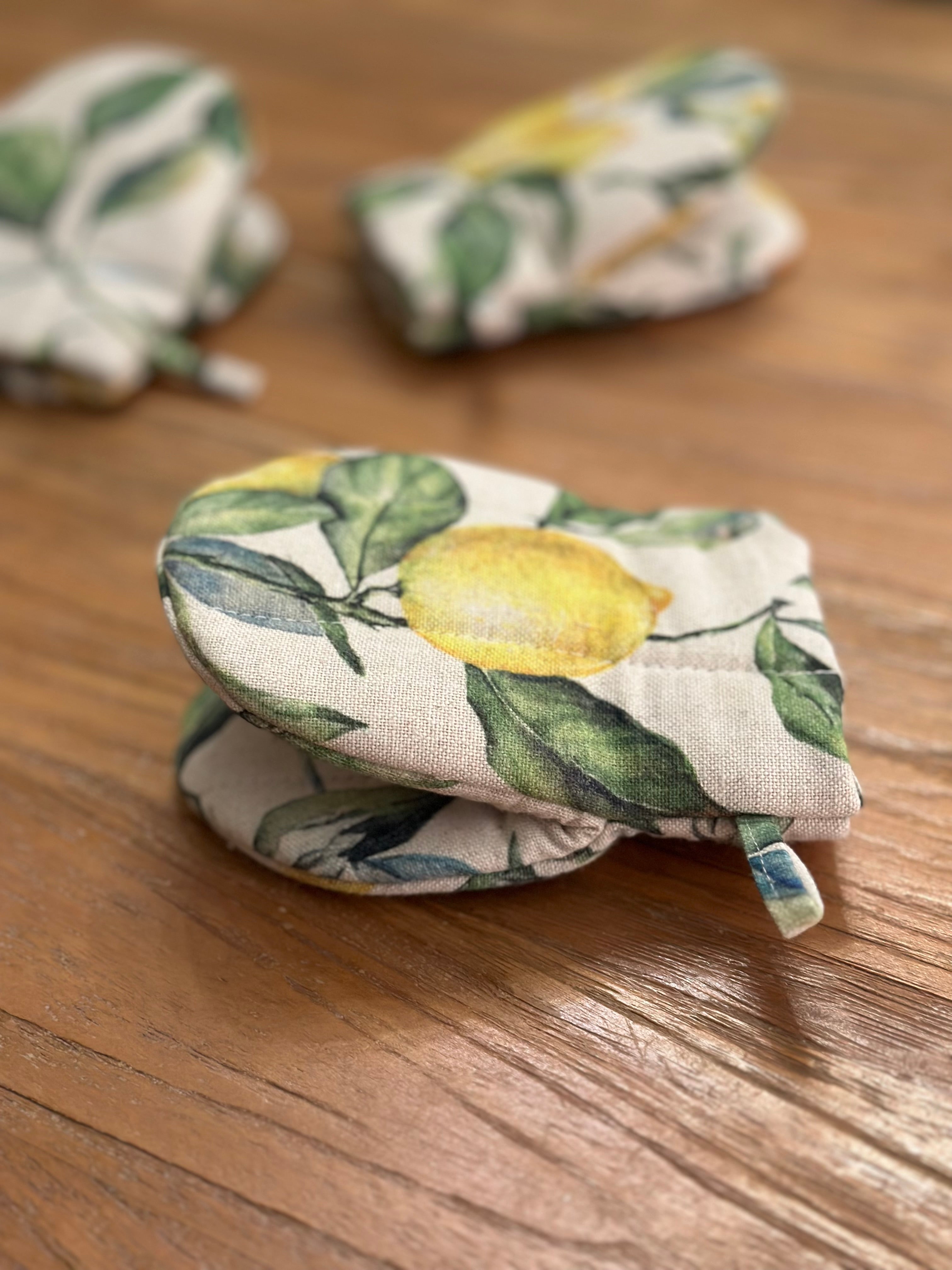 Lille Ovnhandske Med Dobbelt Uldfyld    Bomuld Og Hør  Lemon Linen Kollektion