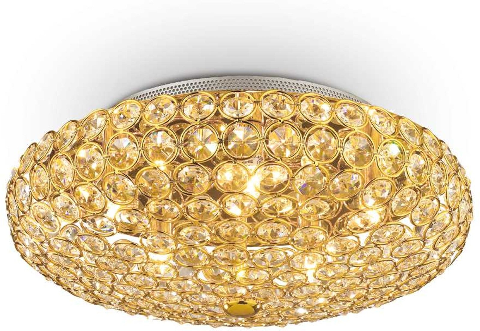 Loftlampe Ideal Lux King   Krom Glas Med Gyldne Krystaller ø38 Cm G9