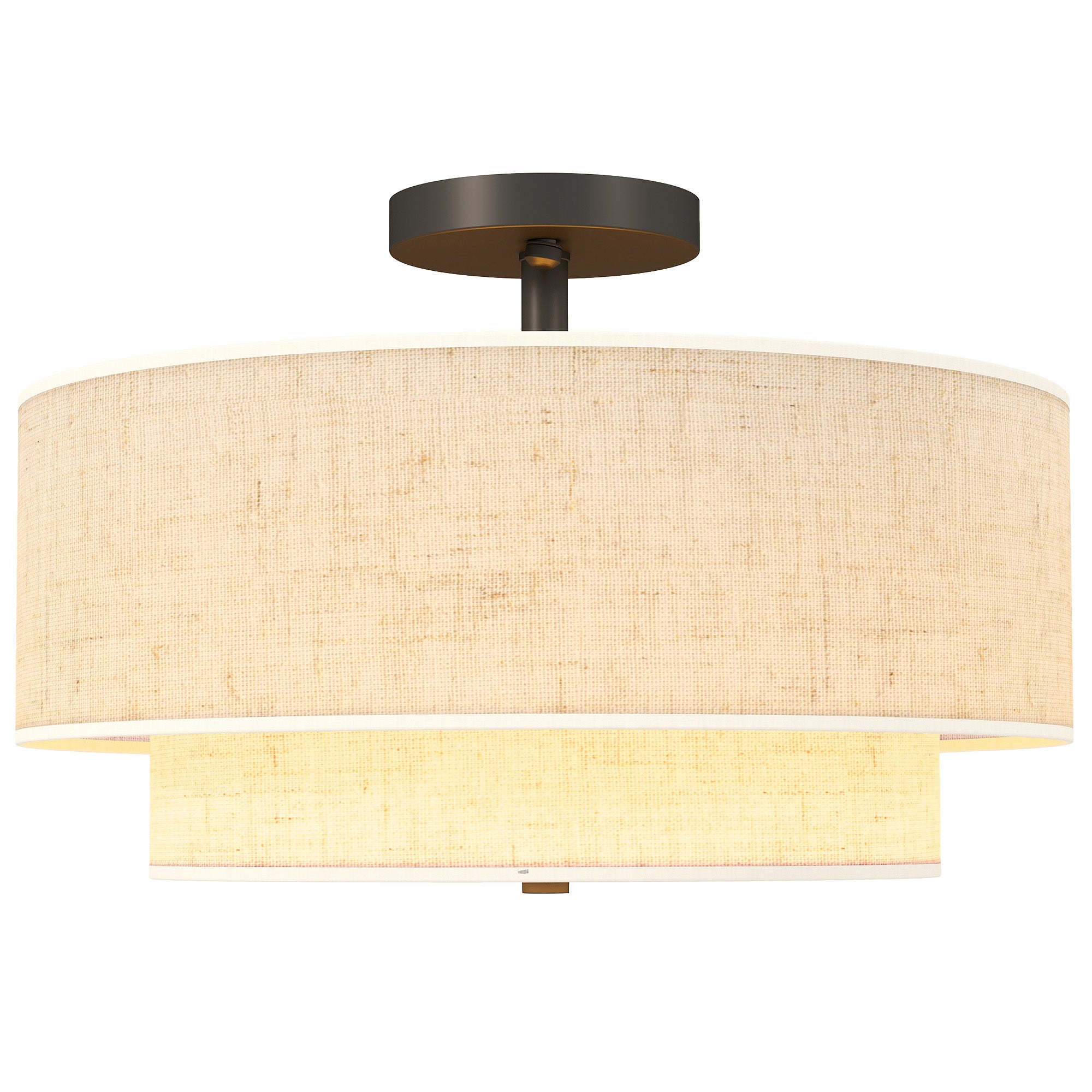 Loftlampe  Pendel Med Dobbeltskærme   Linned Look  Cremehvid