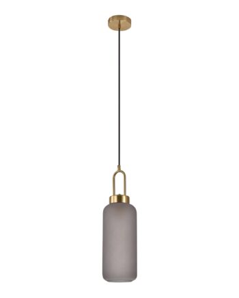 Luton Pendel Pendel   Mat Smokey Glas  Messingfarvet Fatning  Cylinderformet  ø13 Cm  150 Cm Stofledning