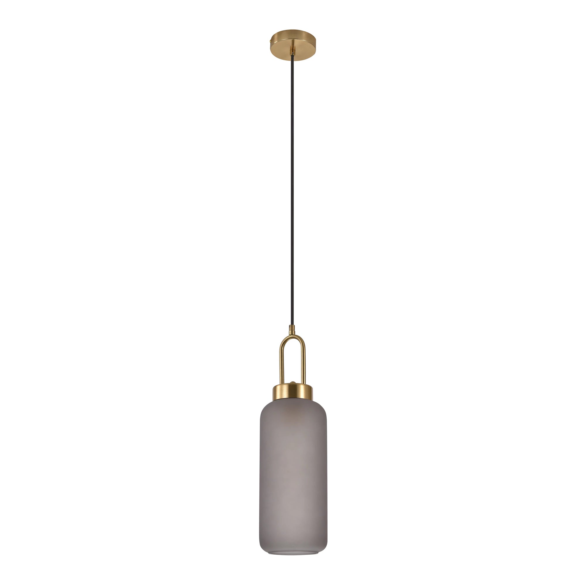 Luton Pendel Pendel   Mat Smokey Glas  Messingfarvet Fatning  Cylinderformet  ø13 Cm  150 Cm Stofledning