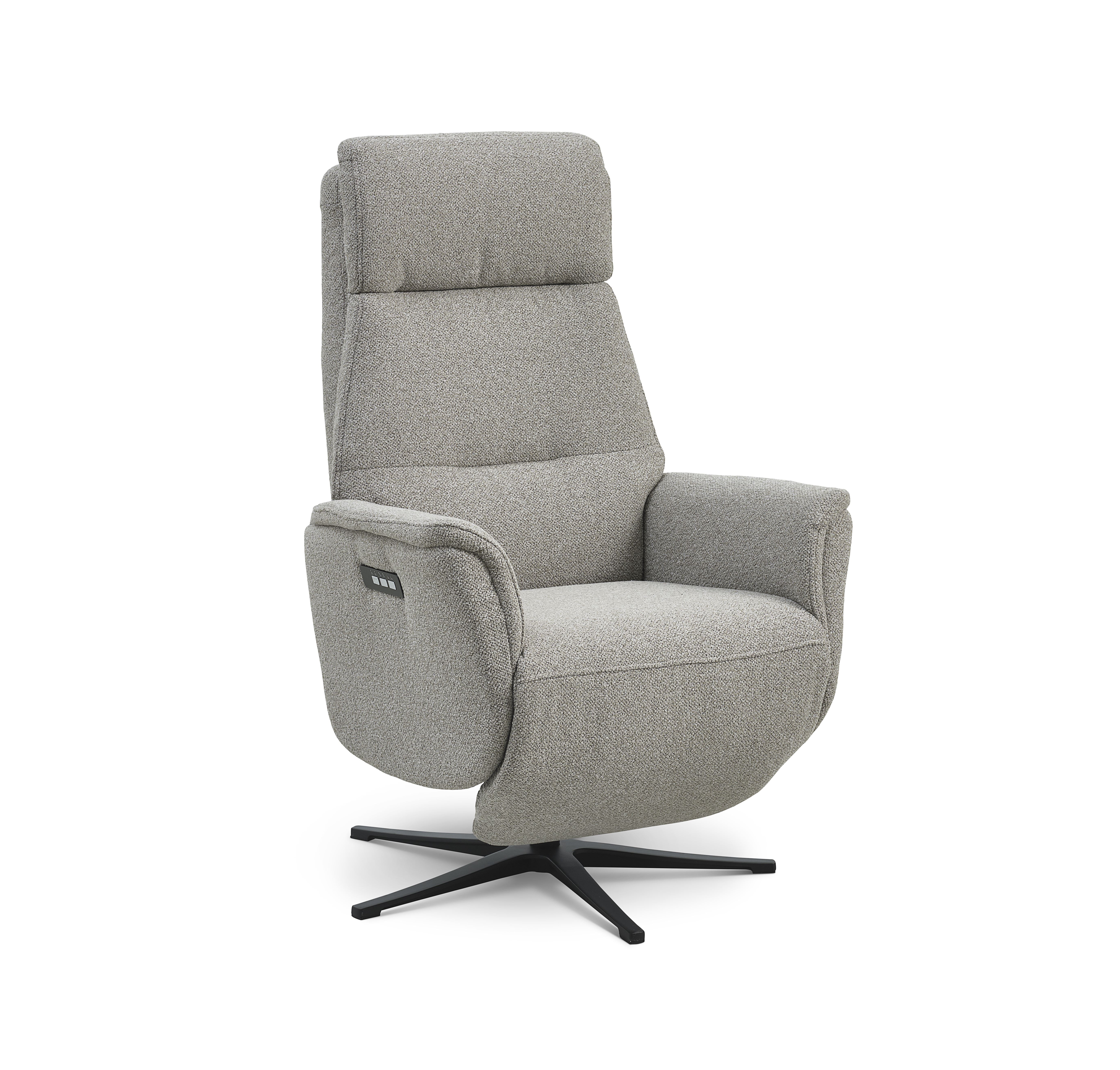 Malthe Recliner Stol       Motorer  Armlæn  Vippefunktion  Fodskammel Mushroom Stof Og Sort Metal