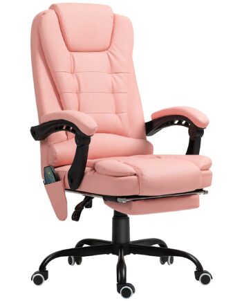 Massagekontorstol    Vibrationspunkter  Justerbar Fodstøtte Og Ryglæn  Op Til 120 Kg  Læderlook  Pink