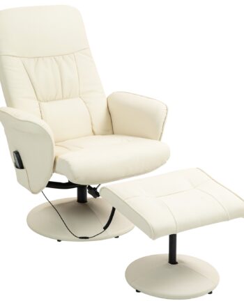 Massagestol Med Fodskammel  Ergonomisk Stol Med 10 Vibrationspunkter  Kunstlæder  76   81   105 Cm  Cremehvid