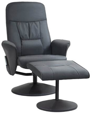 Massagestol Med Fodskammel  Ergonomisk Stol Med 10 Vibrationspunkter  Kunstlæder  76   81   105 Cm  Mørkegrå