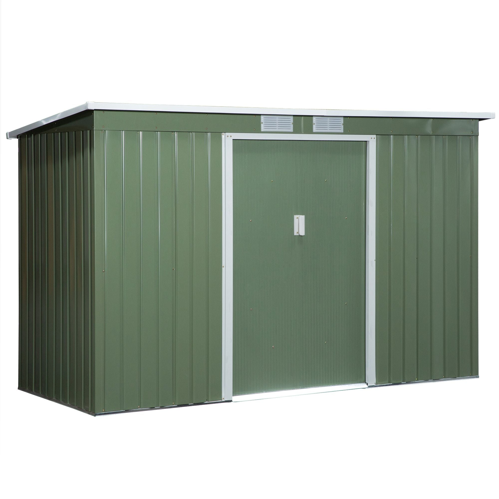 Metal Redskabsskur   3mâ  280x130x172cm Redskabsskur Med Skydedør  Vejrbestandigt Havehus  Udendørs Haveskur  Skab Til Baghave  Udendørsområde  Antracit  Lysegrøn