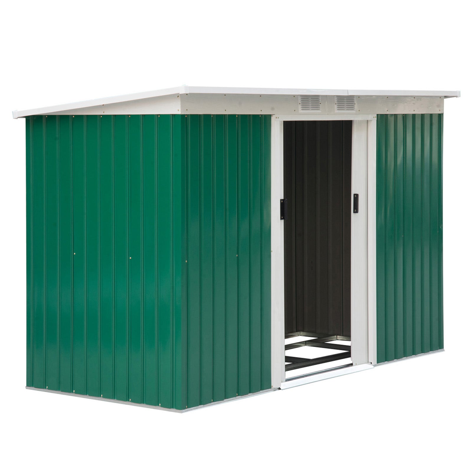 Metal Redskabsskur   3mâ  280x130x172cm Redskabsskur Med Skydedør  Vejrbestandigt Havehus  Udendørs Haveskur  Skab Til Baghave  Udendørsområde  Antracit  Mørkegrøn