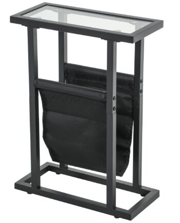 Metal Sidebord Med Stofpose Og Glasplade  Smalt Bord Til Stue  Soveværelse  Sort