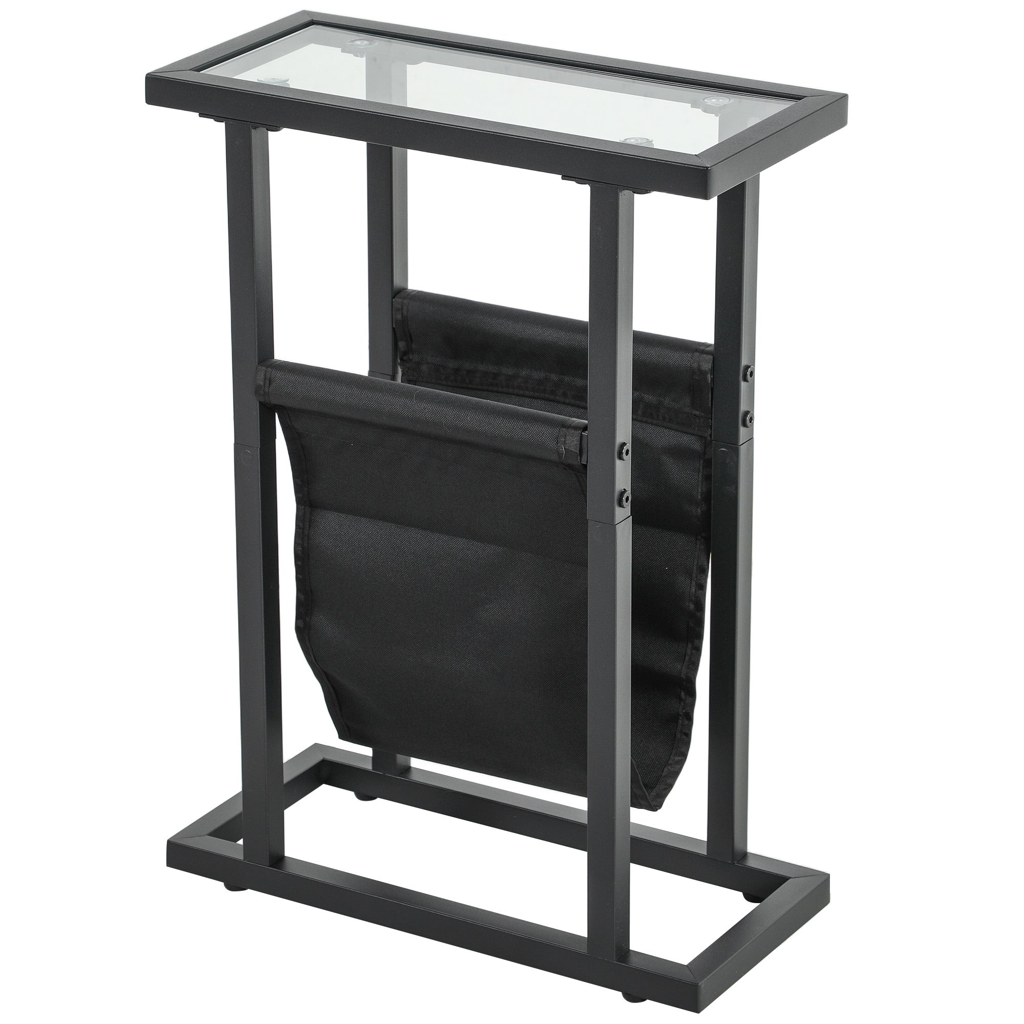 Metal Sidebord Med Stofpose Og Glasplade  Smalt Bord Til Stue  Soveværelse  Sort