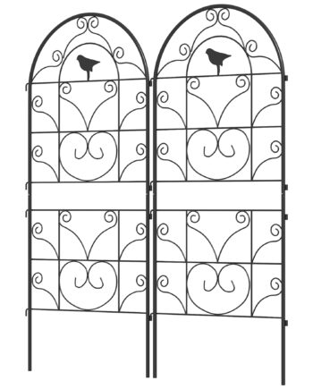 Metalespalier Sæt Med   Til Stikkontakt  Rustfri  Med Fugledesign Til Klatreplanter  50x120 Cm  Sort