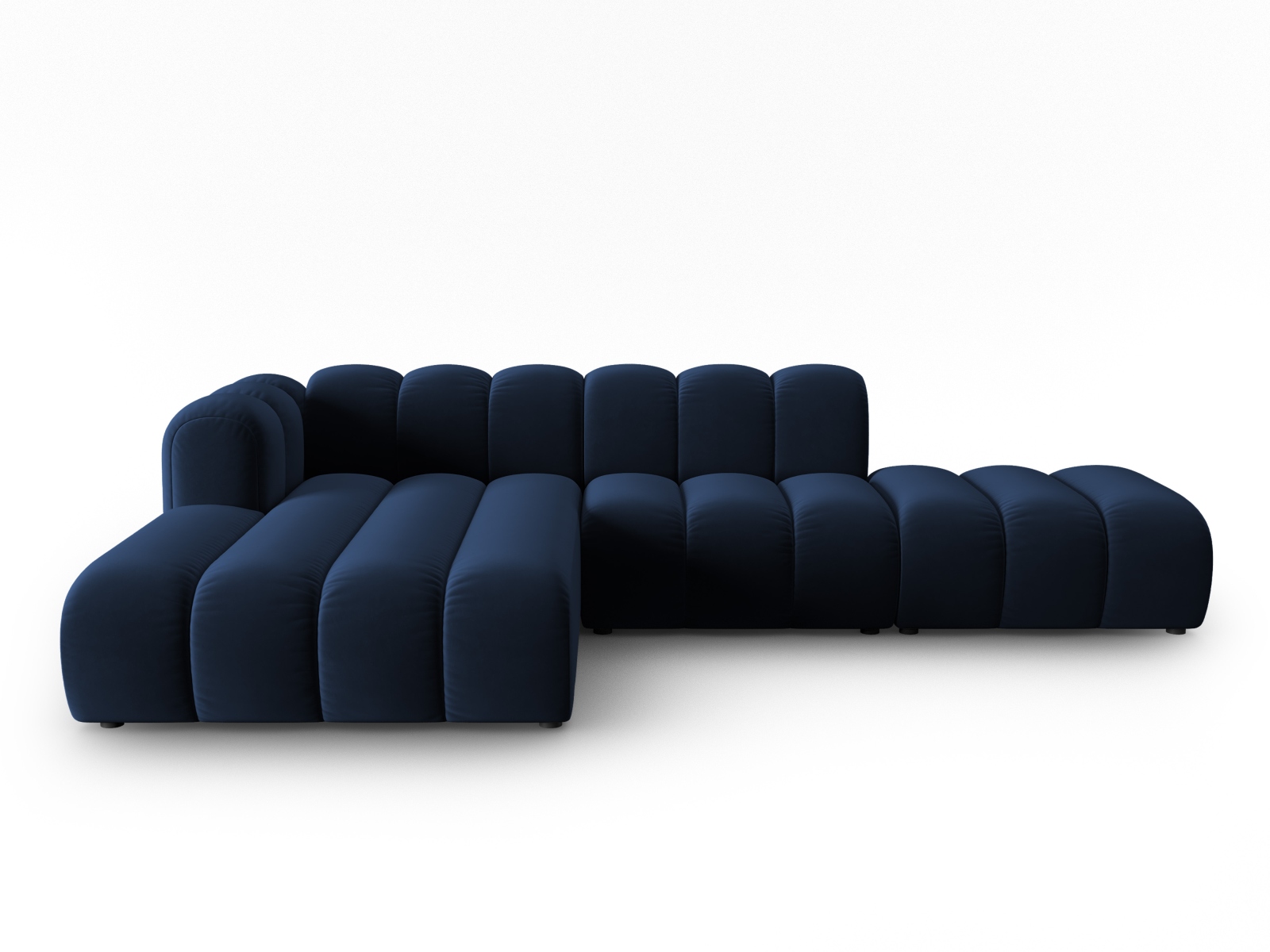 Micadoni Lupin Modular åben Hjørnesofa Venstre Sæder Blå Fløjl Og Sort Plast