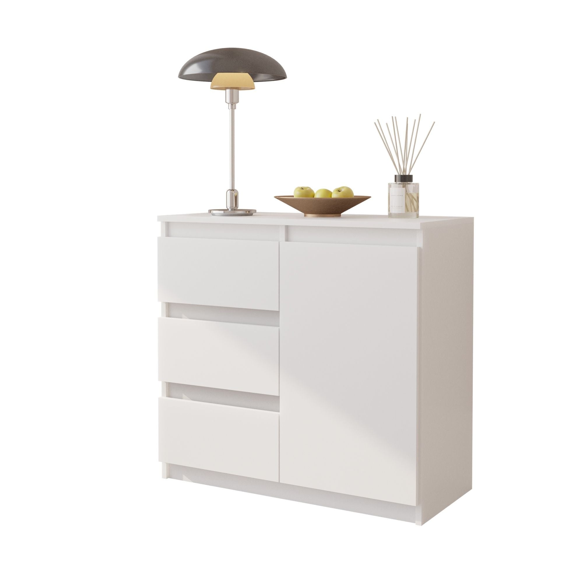 Mikel Kommode Med   Skuffer -  Mat Hvid H75cm B80cm D35cm