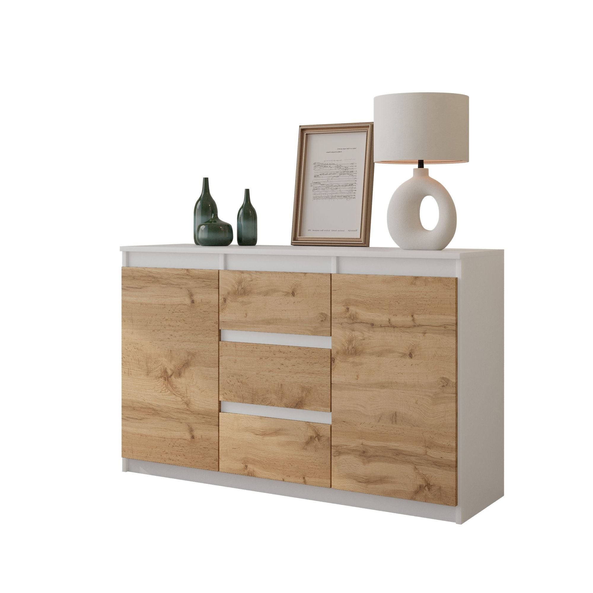 Mikel Kommode Med   Skuffer Mat Hvid   Naturfarvet H75cm B120cm D35cm