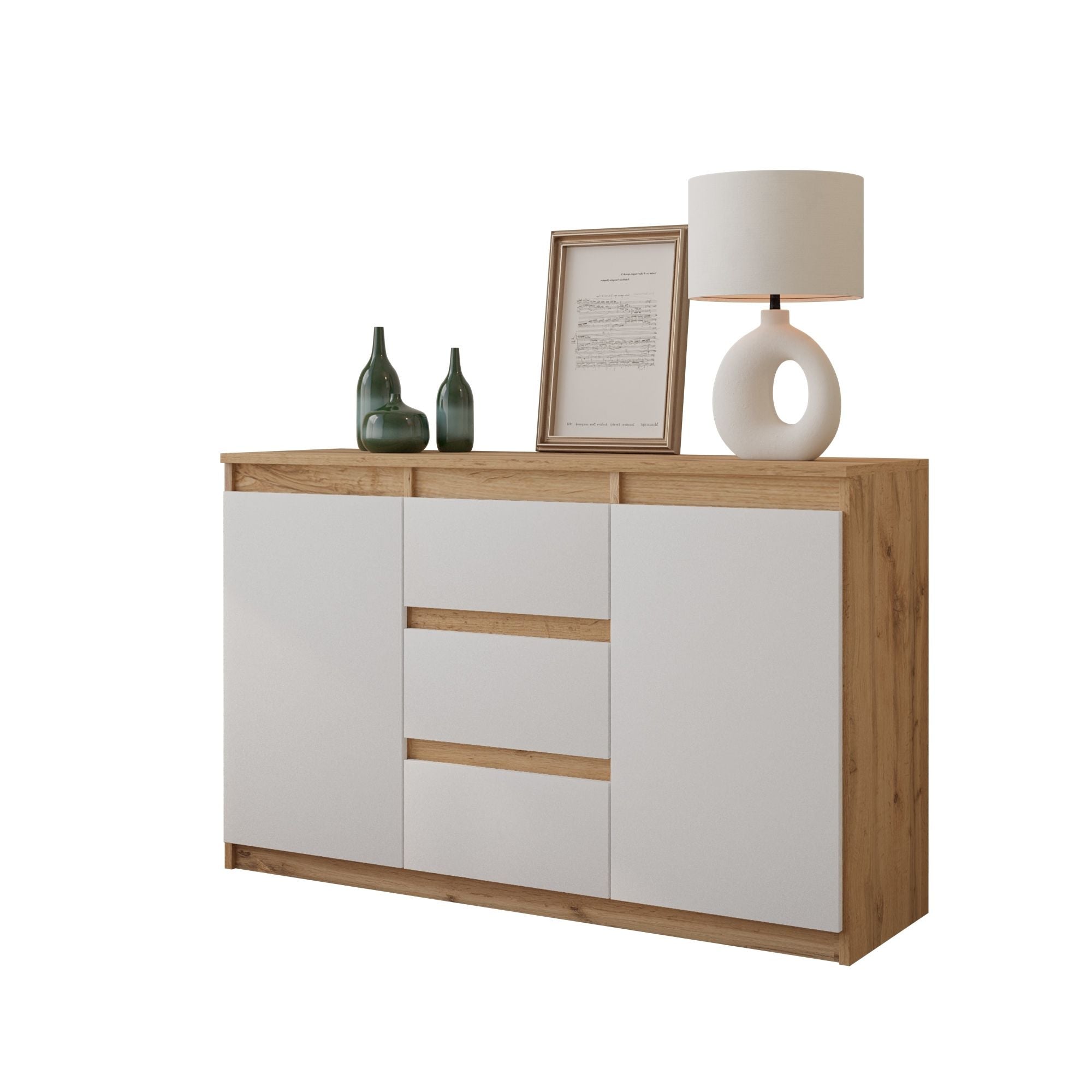 Mikel Kommode Med   Skuffer Naturfarvet   Mat Hvid H75cm B120cm D35cm