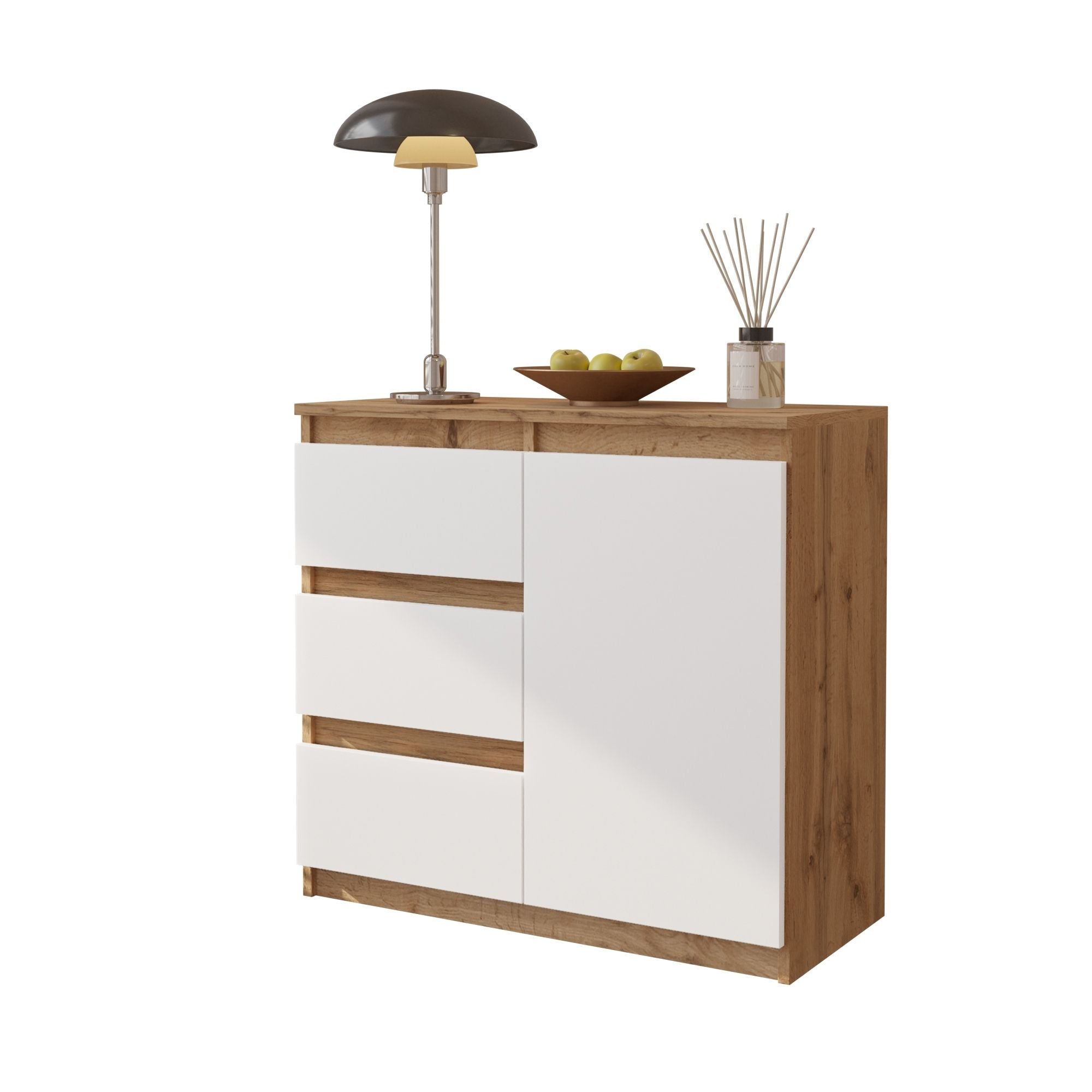 Mikel Kommode Med   Skuffer Naturfarvet   Mat Hvidtâ H75cm B80cm D35cm