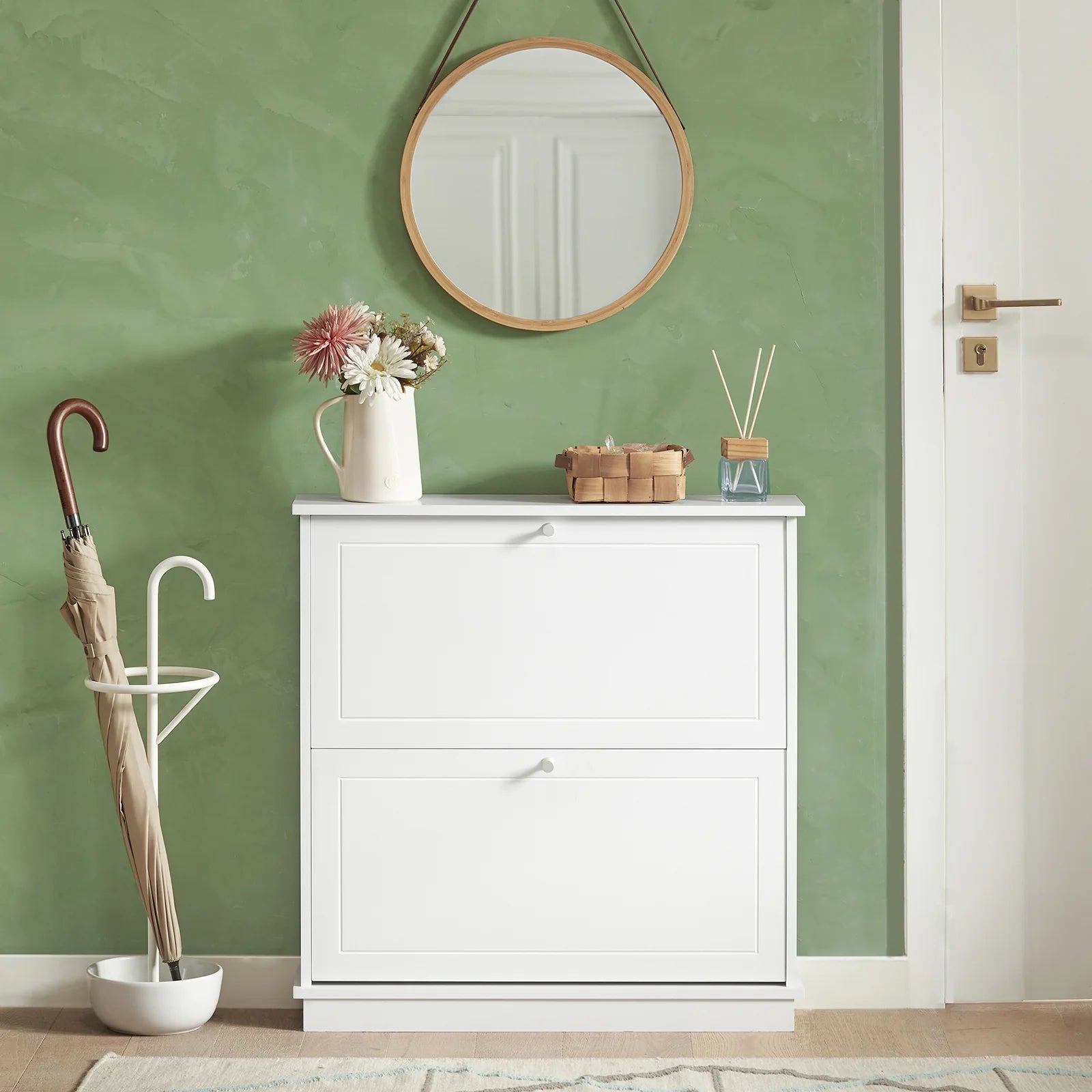 Minimlistisk Skoskab   Skandi-stil  B76   D18   H78 Cm  Hvid