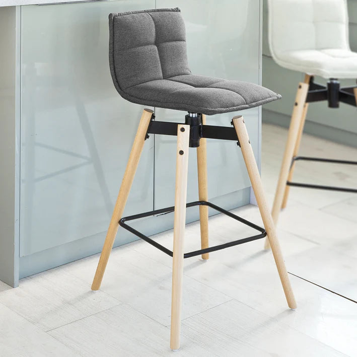 Moderne Barstol Med Grå Hynde  Ben   Bøgetræ  B38   D36   H98 Cm