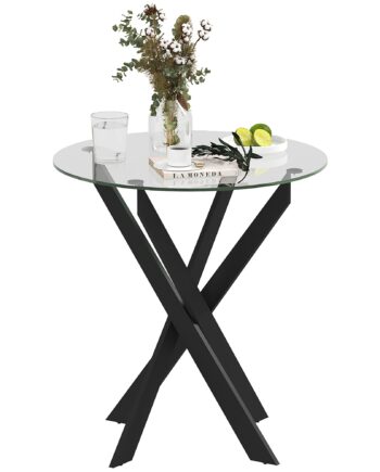 Moderne Glas Spisebord  70 Cm Diameter  Køkkenbord Med Hærdet Glasplade Og Metalben  Til   Personer