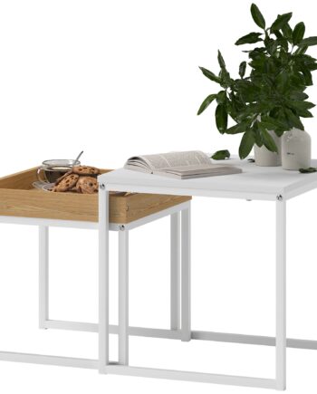 Moderne Sofabord  Sæt Med   Sofaborde  Til Små Rum  Firkantet  Mdf  Metal  Hvid