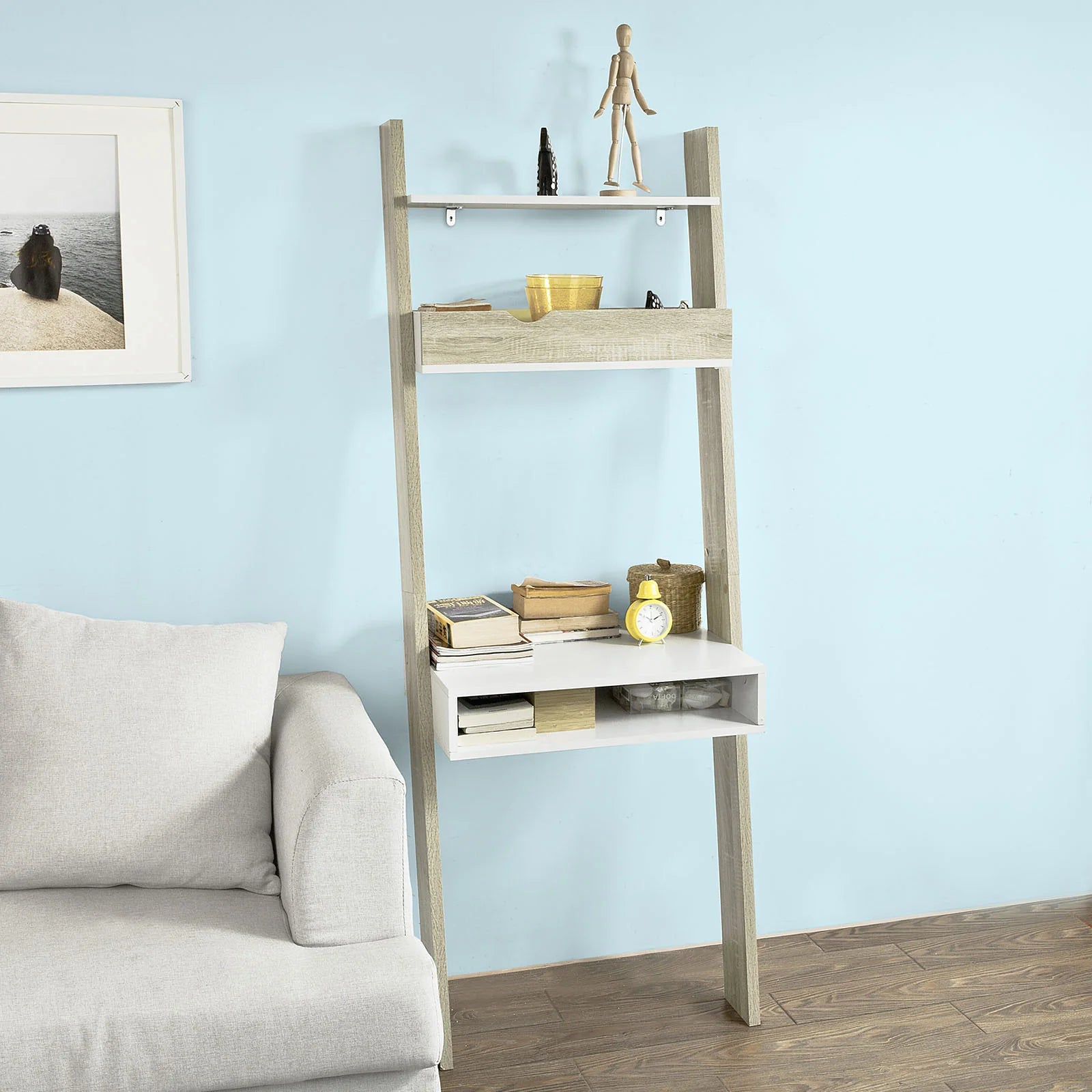 Moderne Stigereol  B65   D40   H179 Cm  Naturfarvet Og Hvid