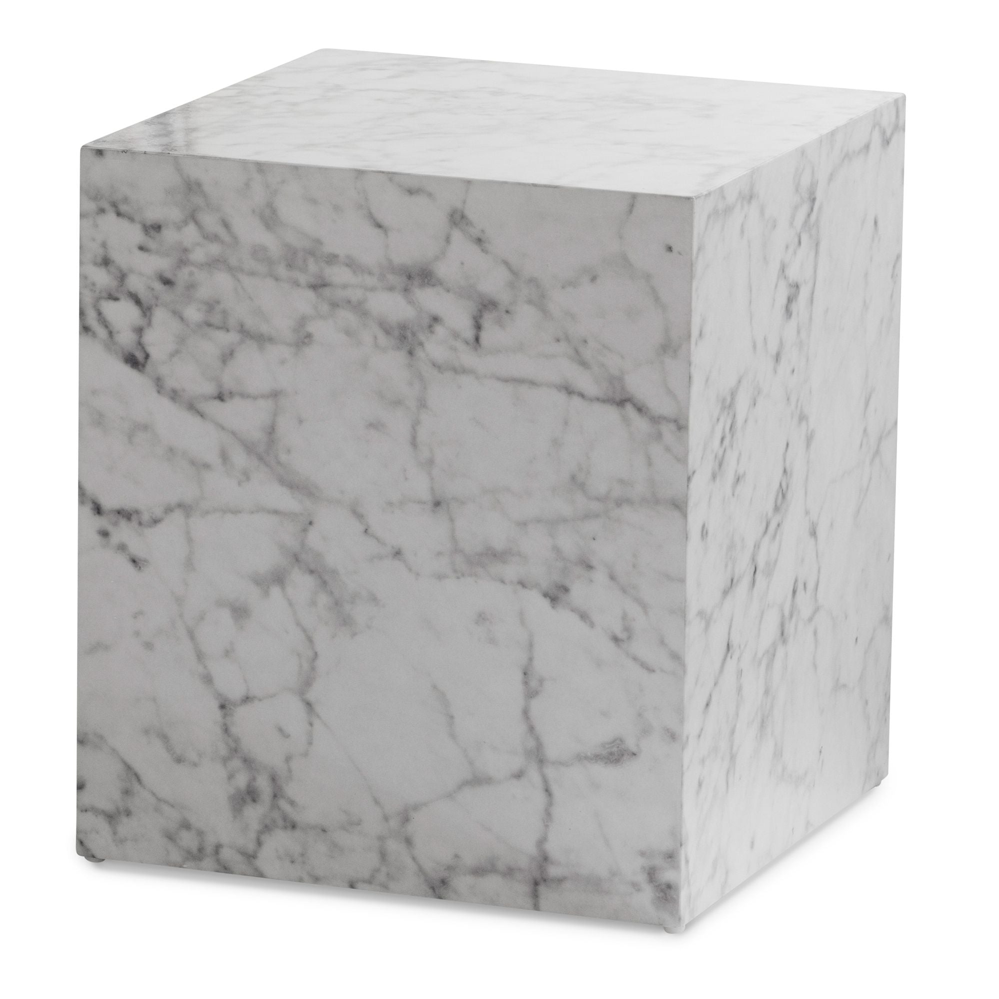 Monobloc Sofabord 40x40x45 Cm  Hvid Højglans Med Marmorlook  Kubeformet Stuebord  Designer Sofabord  Lounge Sidebord  Kubeformet