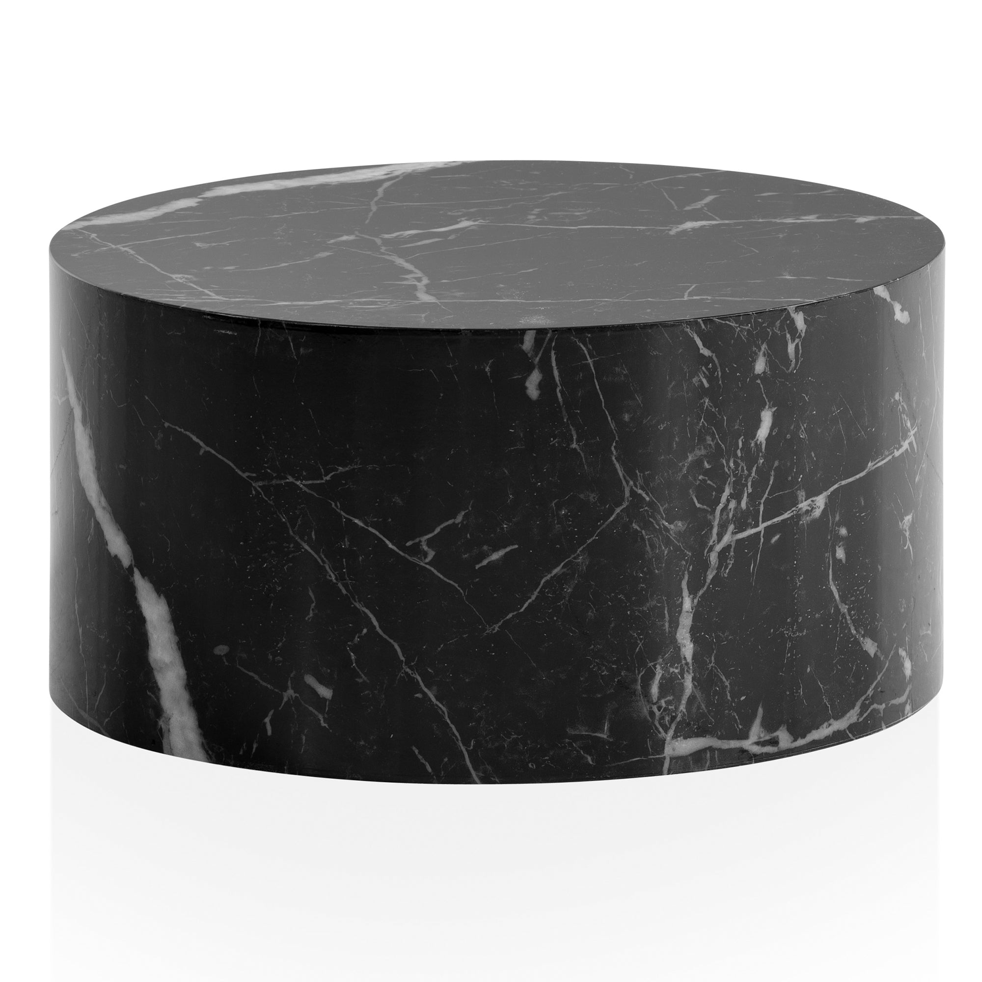 Monobloc Sofabord  60x60x30 Cm  Sort Højglans Med Marmorlook  Designer Rundt Stuebord  Lounge Sofabord  Moderne Sofabord