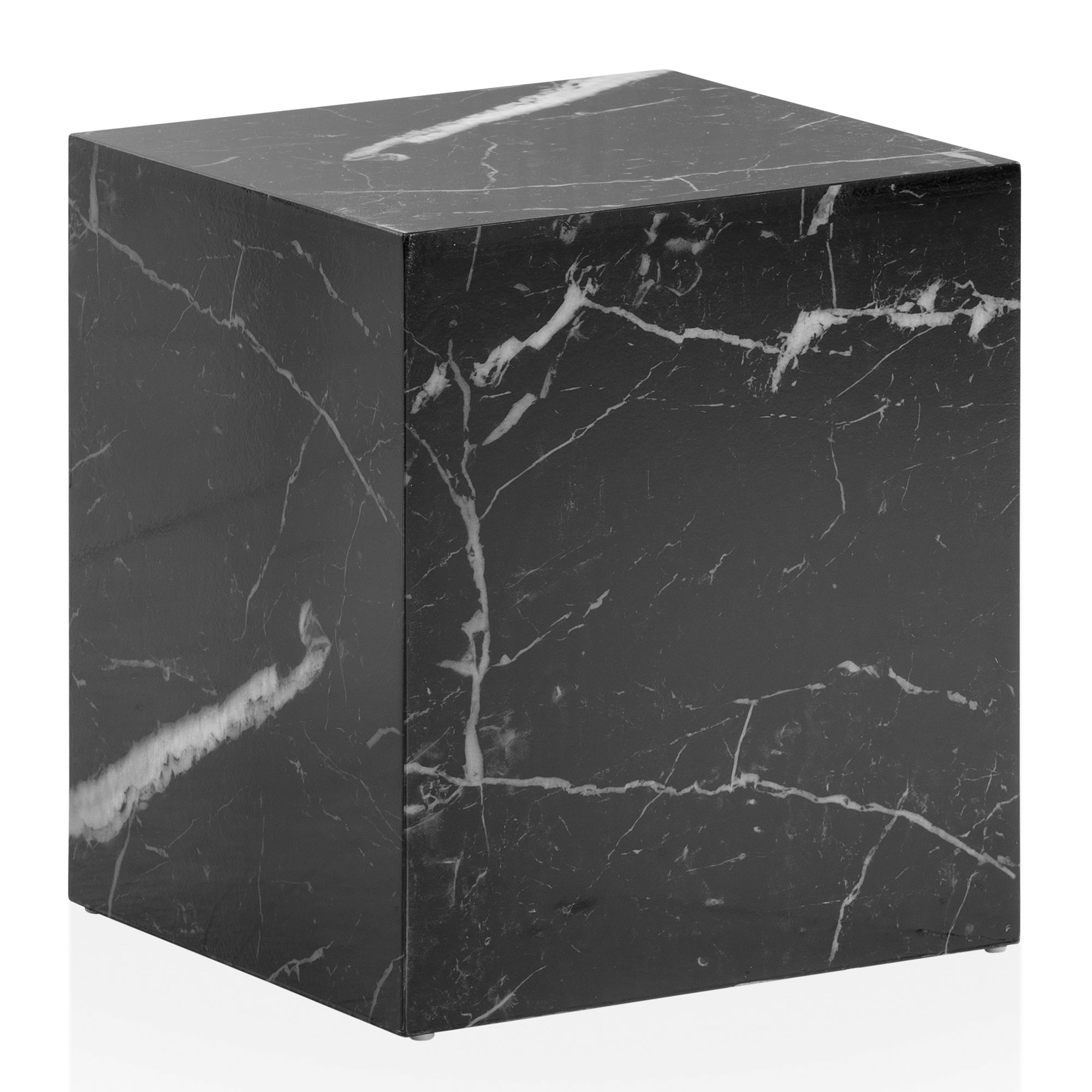 Monobloc Sofabord  40x40x45 Cm  Sort Højglans Med Marmorlook  Kubeformet Stuebord  Designer Sofabord  Lounge Sidebord  Kubeformet