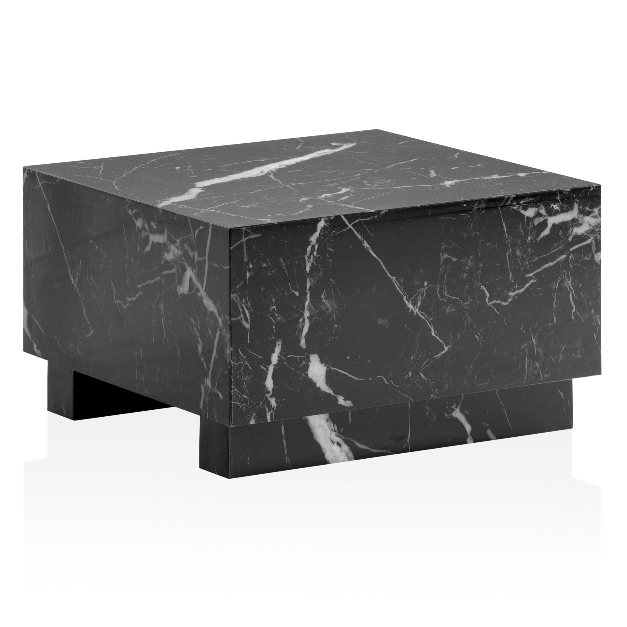 Monobloc Sofabord 60x60x35 Cm  Sort Højglans Med Marmorlook  Kubeformet Stuebord  Designer Sofabord  Lounge Sofabord   Kubeform