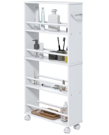 Multifunktionshylde Med Hjul  Slankt Design    Rum  45   15   91 Cm  Hvid