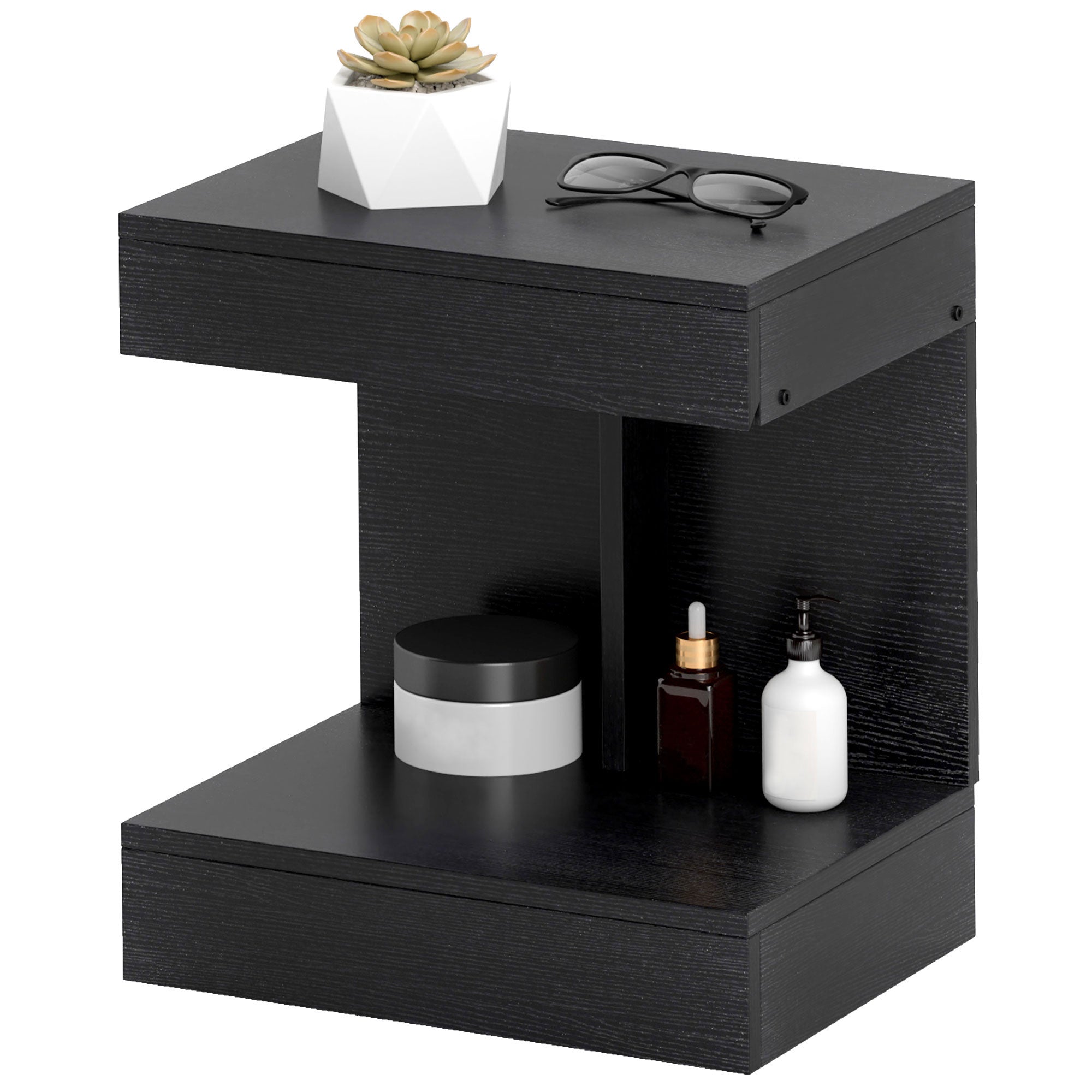 Natbord  Sidebord Med Skuffe Og Opbevaringsrum  Moderne Sofabord Med Hylde Til Forskellige Rum  Sort