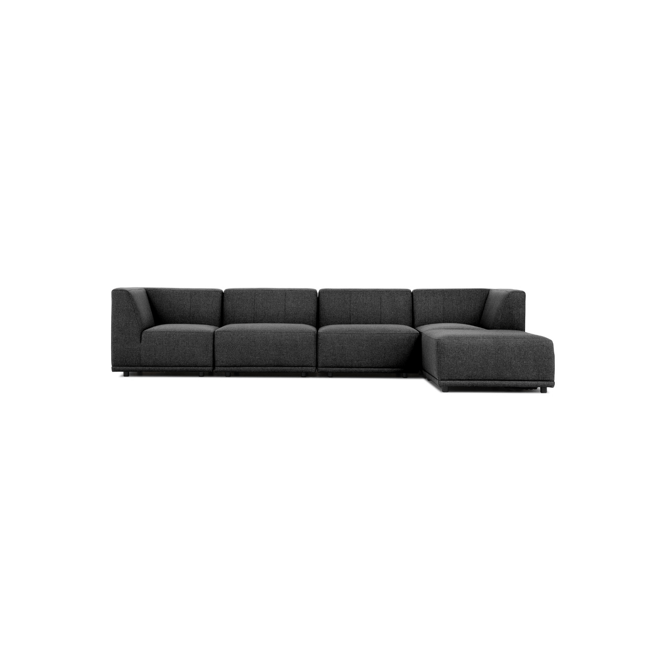 New York Hjørnesofa Med Chaiselong  Fem Moduler  Grå Polyester Stof Og Sort Plastik