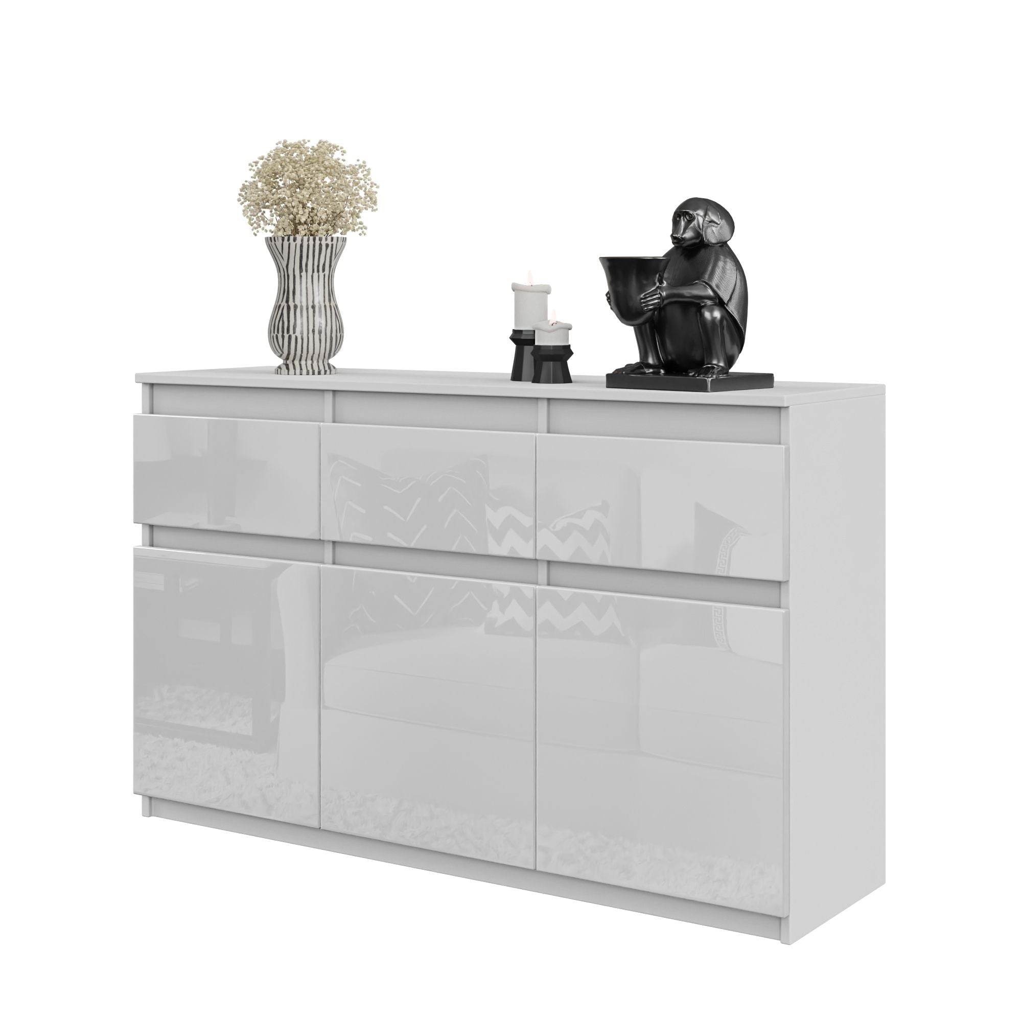 Noah Kommode Med   Skuffer Mat Hvid   Højglans Hvid H75cm B120cm D35cm