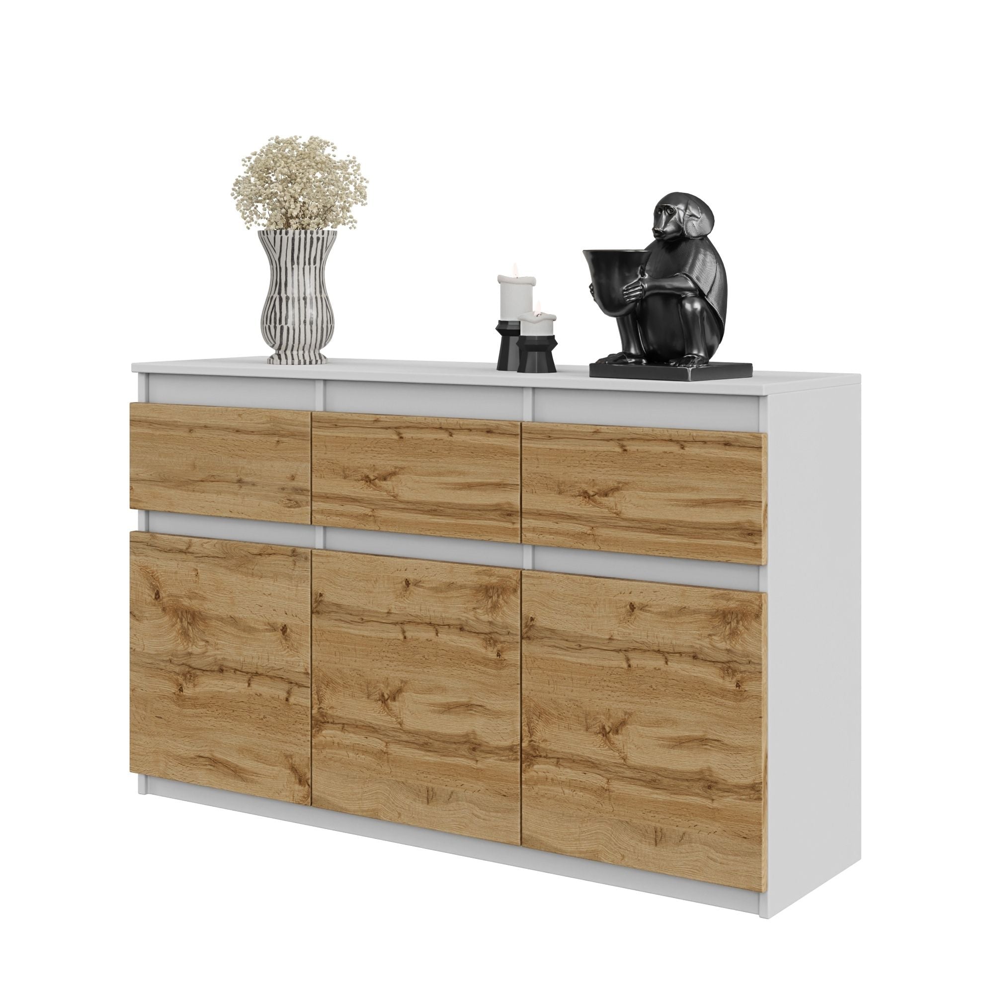 Noah Kommode Med   Skuffer Mat Hvid   Naturfarvet  H75cm B120cm D35cm