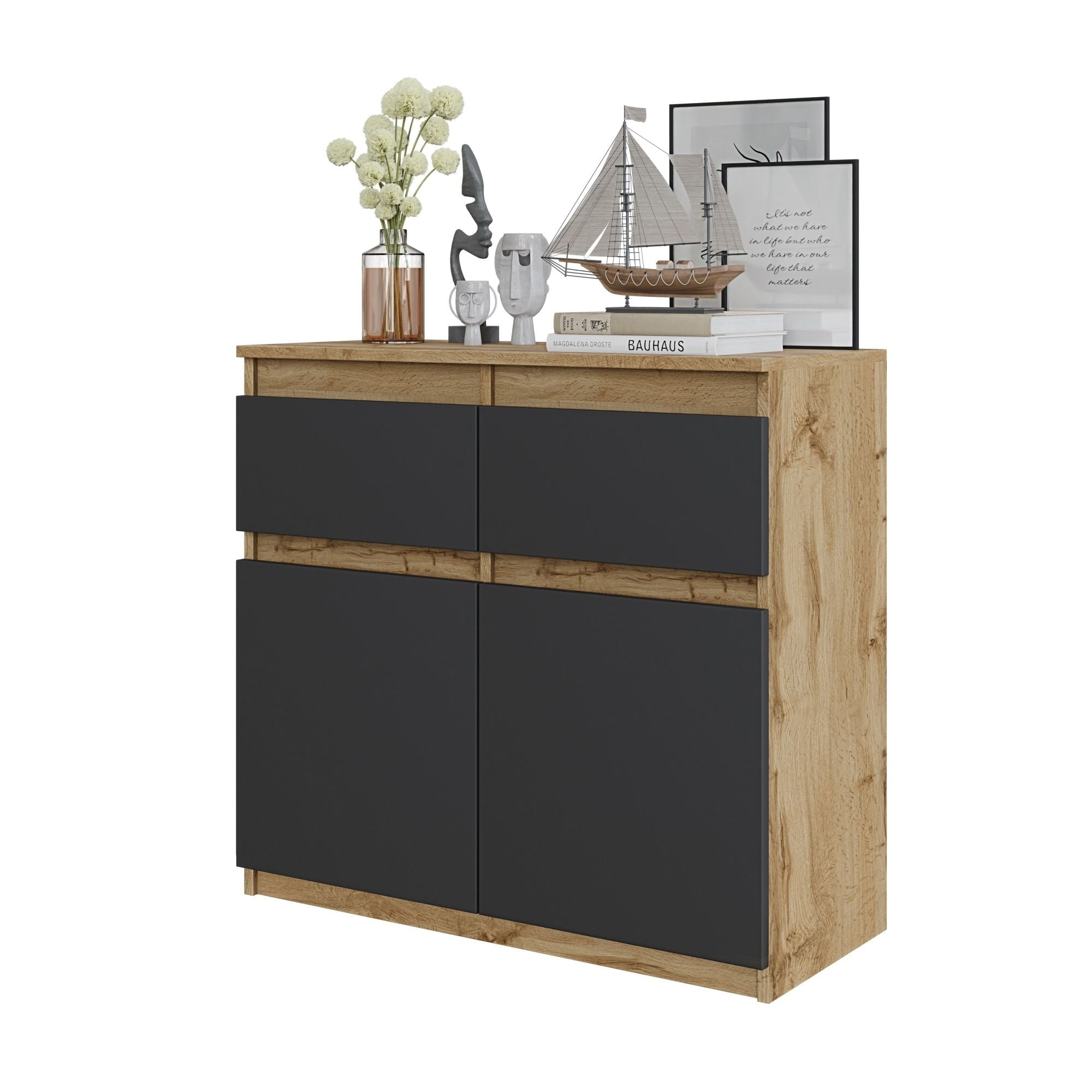 Noah Kommode Med   Skuffer Naturfarvet   Antracit-grå H75cm B80cm D35cm