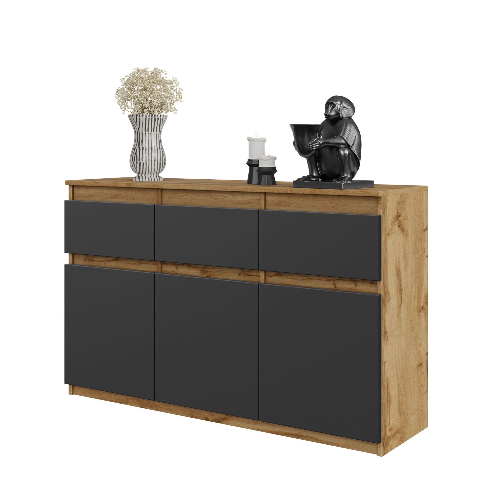 Noah Kommode Med   Skuffer Naturfarvet   Antracitgrå H75cm B120cm D35cm