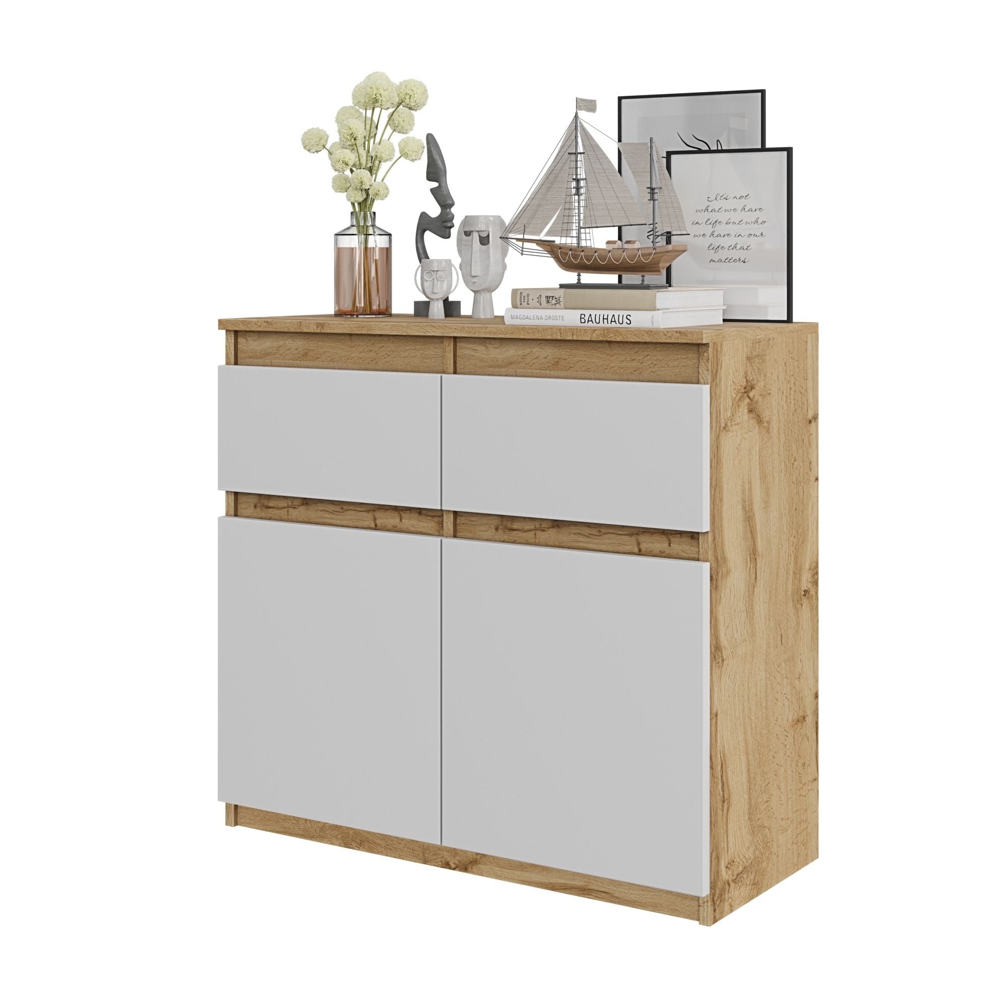 Noah Kommode Med   Skuffer Naturfarvet   Mat Hvid  H75xb80xd35 Cm