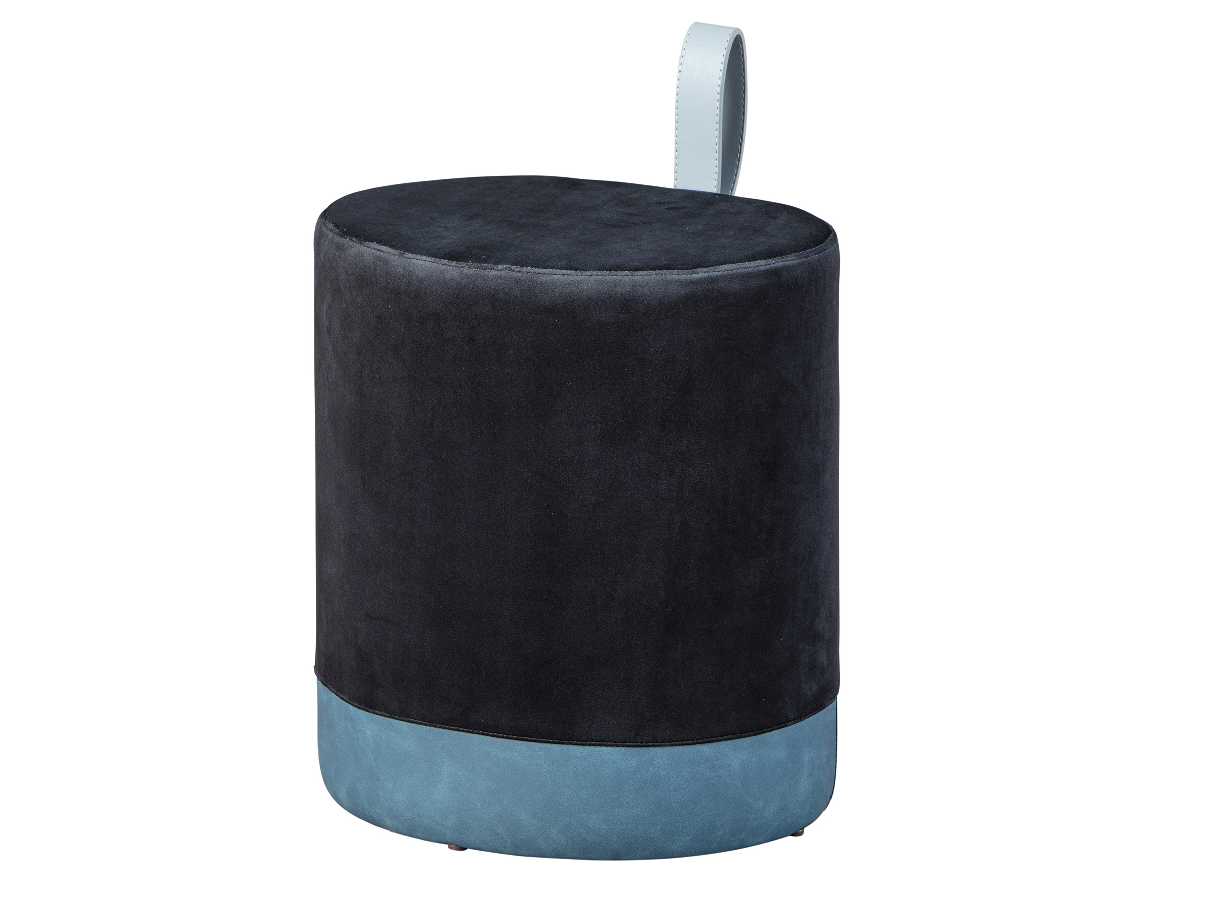 Nordic Living Collection Osane Skammel  Oval     Pu-håndtag Sort Og Blå Fløjl  38x32