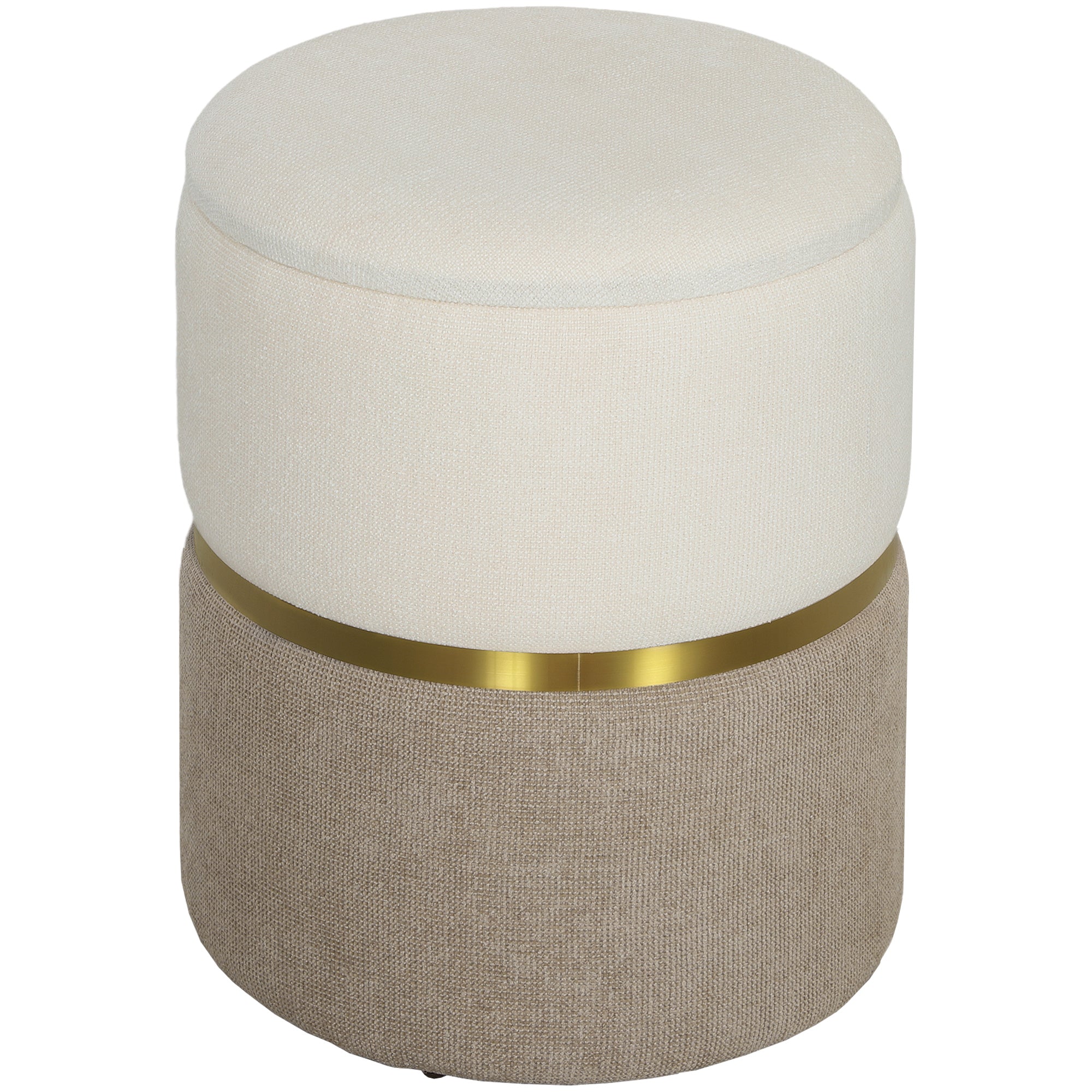 Opbevaringsskammel Med Låg  Metalring  Tofarvet Design 36   36   44 Cm Cremehvid