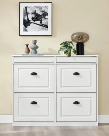 Organisér Din Entré Med Et Pladsbesparende Skoskab   Hvid Vintage-træ-effekt  103   82   23 Cm