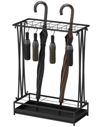 Paraplyholder Med Aftagelig Drypbakke  Paraplyholder Med 21 åbninger Og 24 Kroge  Stål  Sort