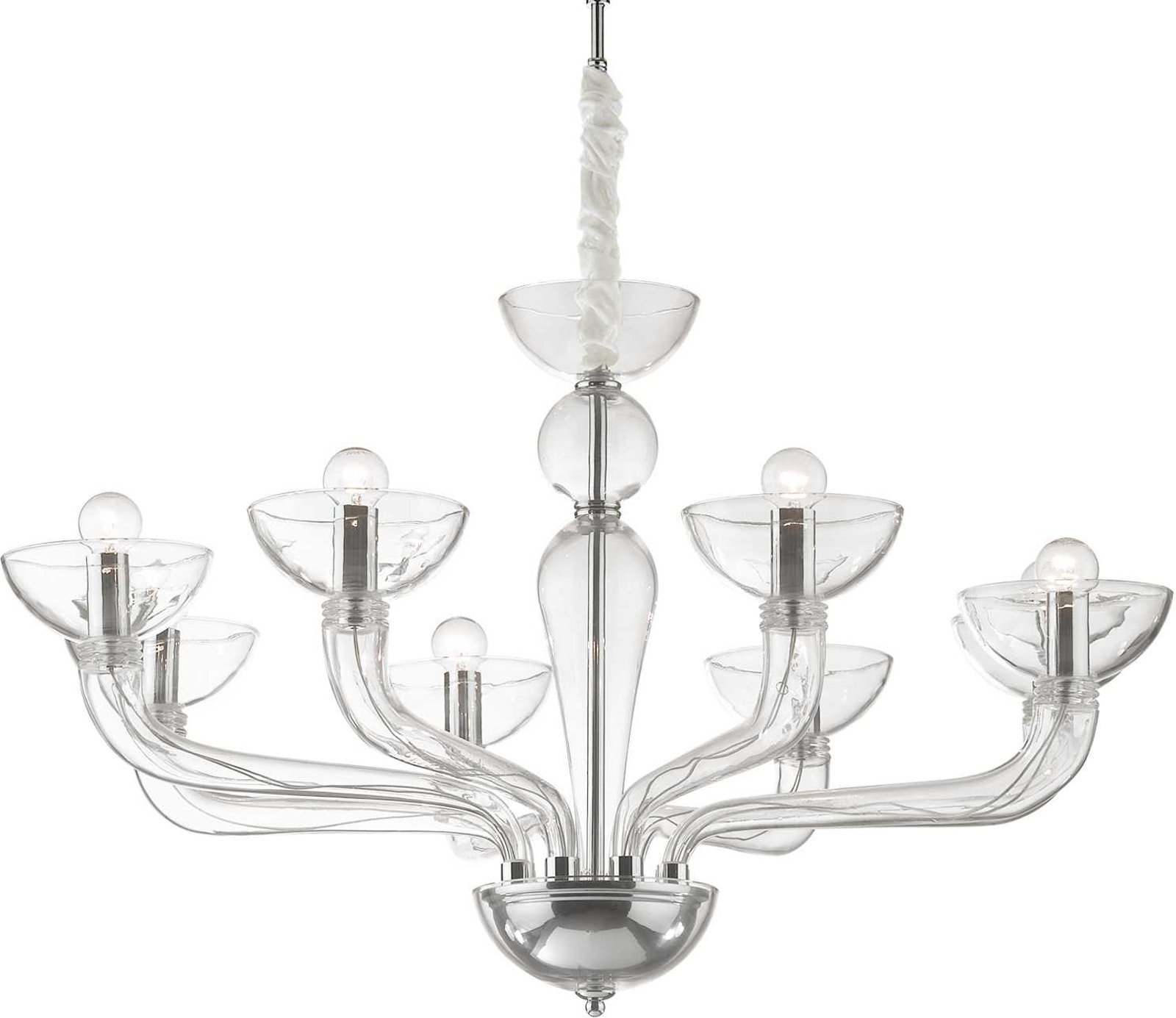 Pendel Lampe Ideal Lux Casanova   Håndlavet Blæst Glas Med Kromdetaljer ø88 Cm Justerbar Højde Indendørs Belysning