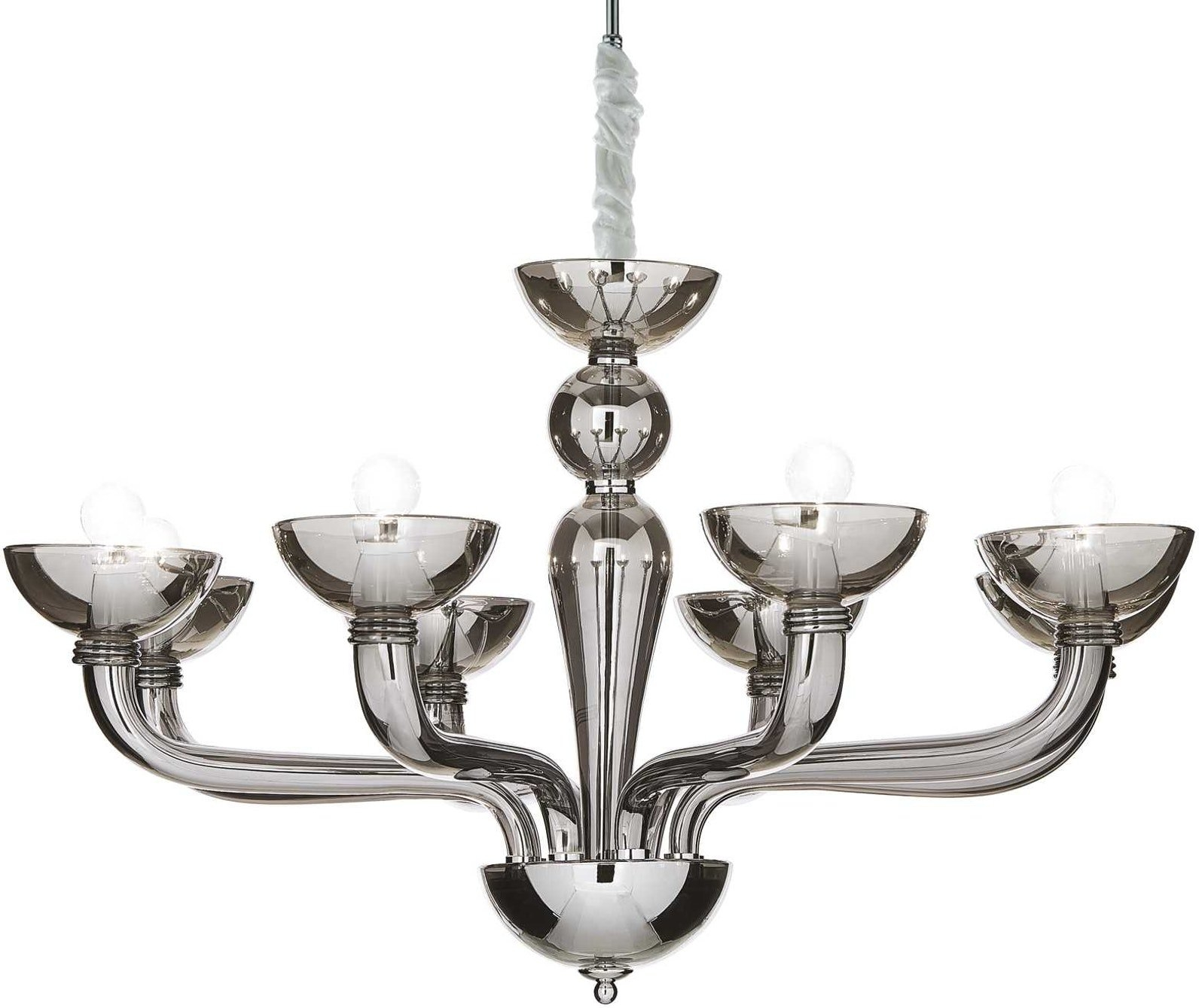 Pendel Lampe Ideal Lux Casanova ø88 Cm Justerbar Højde 70-156 Cm Metal Glas Røg Krom 8ã E14 Indendørs Belysning