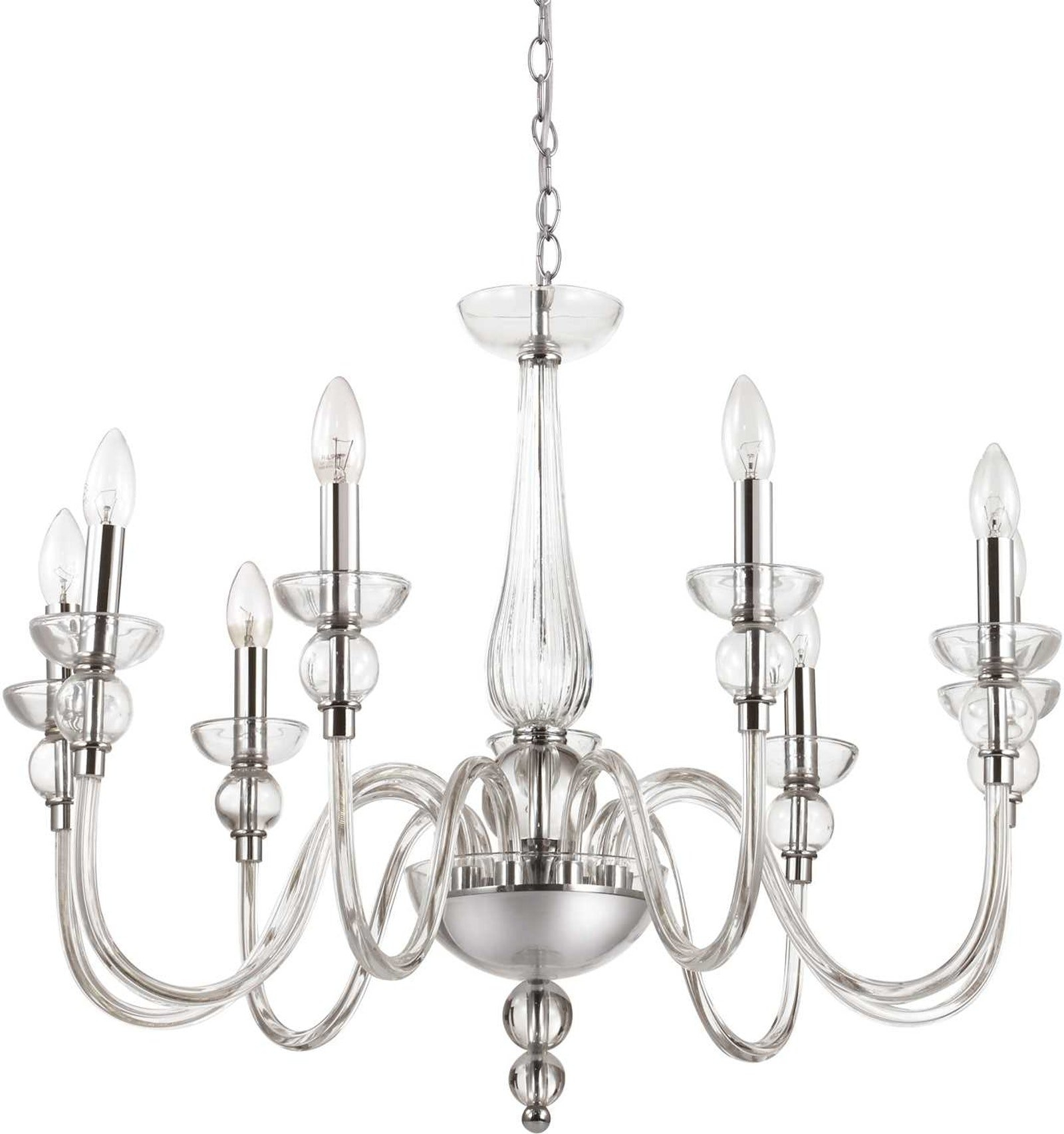 Pendel Lampe Ideal Lux Doge 9xe14 ø75 Cm Justerbar Højde 70-155 Cm Glas Krom