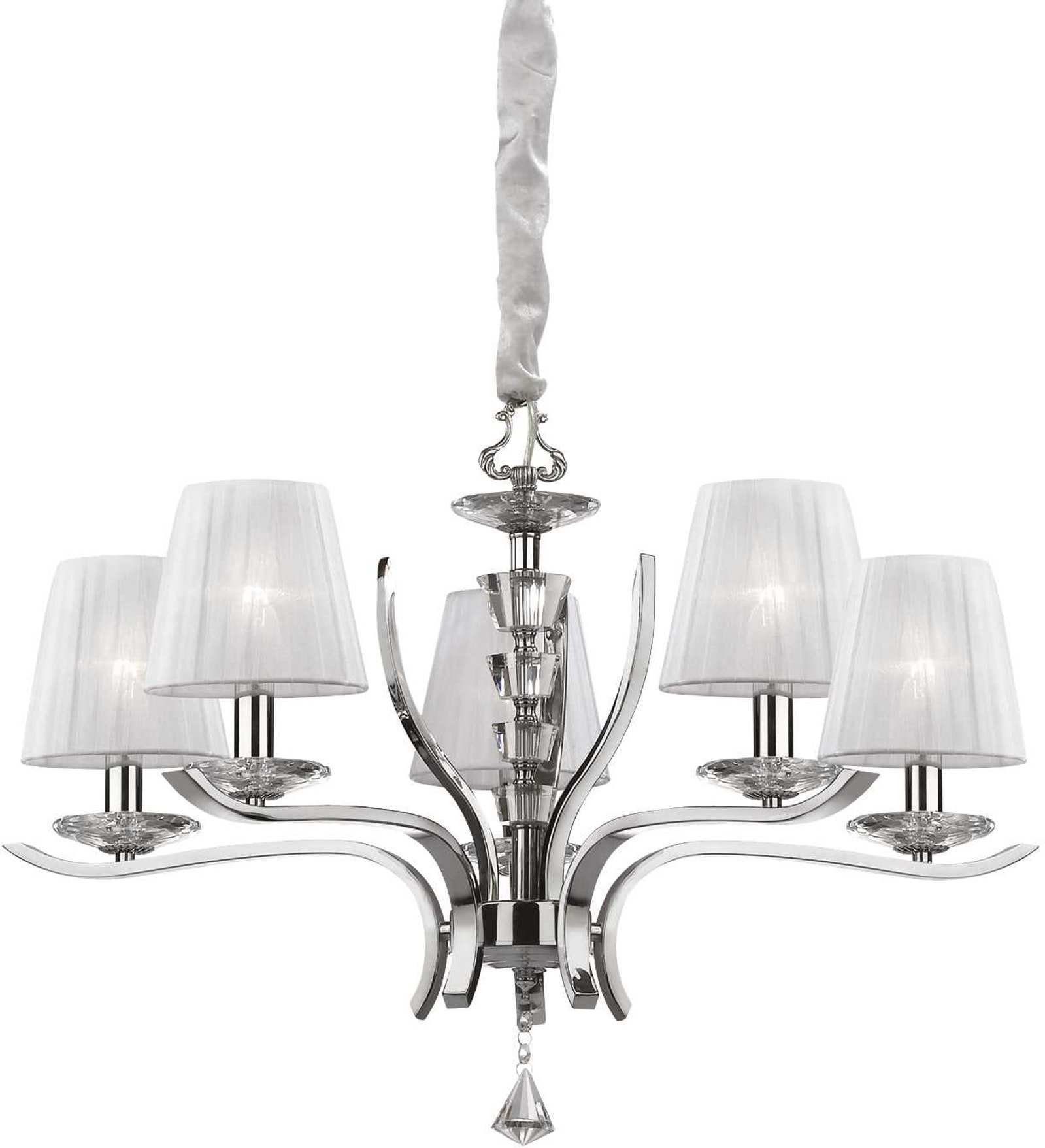 Pendel Lampe Ideal Lux Pegaso Krystal Hvid Krom Organza ø72   H62-150 Cm